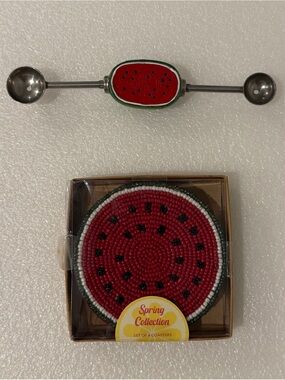 Watermelon Shaped Melon Baller + Watermelon Slice Beaded Coasters